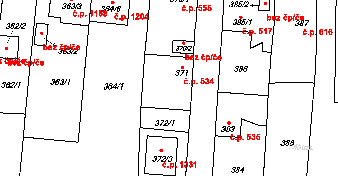 Nýřany 534 na parcele st. 371 v KÚ Nýřany, Katastrální mapa