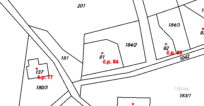 Skelná Huť 84, Chudenín na parcele st. 91 v KÚ Skelná Huť, Katastrální mapa