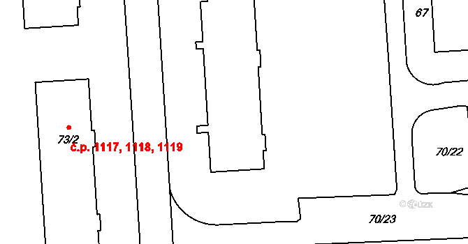 Třešť 1127,1128,1129,1130 na parcele st. 70/9 v KÚ Třešť, Katastrální mapa