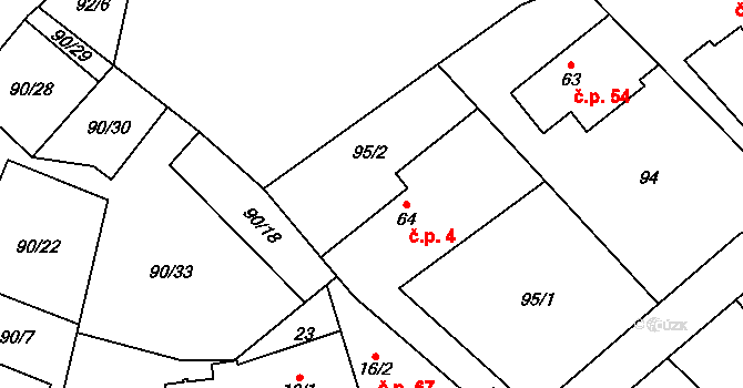 Chvatěruby 4 na parcele st. 64 v KÚ Chvatěruby, Katastrální mapa
