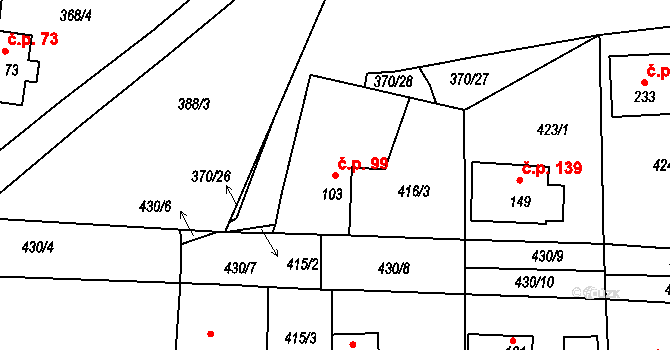 Mlékojedy 99, Neratovice na parcele st. 103 v KÚ Mlékojedy u Neratovic, Katastrální mapa