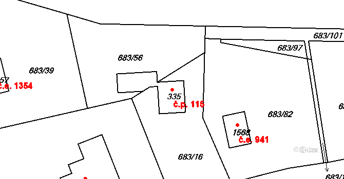 Pikovice 115, Hradištko na parcele st. 335 v KÚ Hradištko pod Medníkem, Katastrální mapa