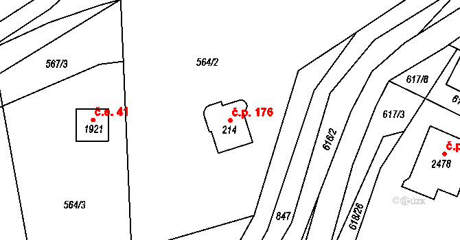 Pikovice 176, Hradištko na parcele st. 214 v KÚ Hradištko pod Medníkem, Katastrální mapa