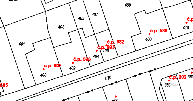Libčice nad Vltavou 583 na parcele st. 404 v KÚ Chýnov, Katastrální mapa