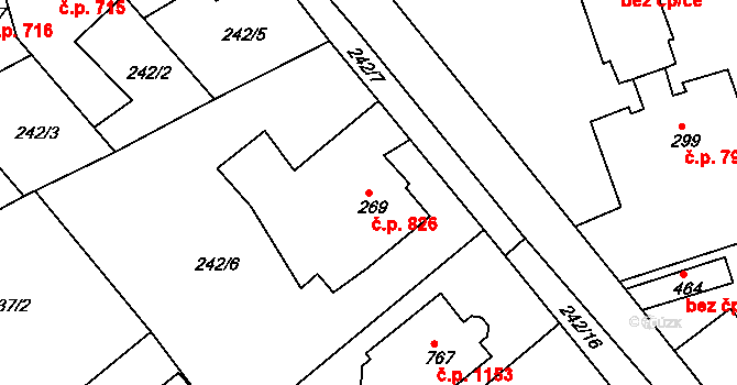 Rudná 826 na parcele st. 269 v KÚ Hořelice, Katastrální mapa