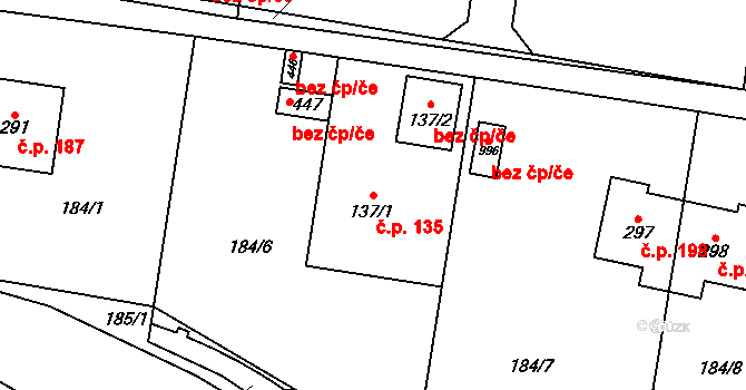 Černý Vůl 135, Statenice na parcele st. 137/1 v KÚ Statenice, Katastrální mapa