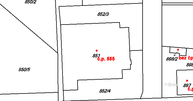 Líně 555 na parcele st. 851 v KÚ Líně, Katastrální mapa