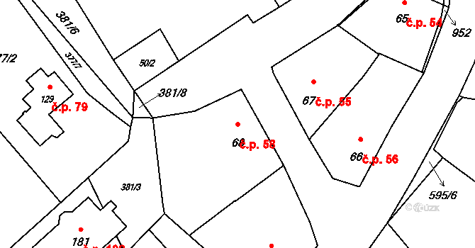 Brnířov 58 na parcele st. 68 v KÚ Brnířov, Katastrální mapa