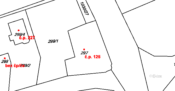 Meclov 125 na parcele st. 297 v KÚ Meclov, Katastrální mapa