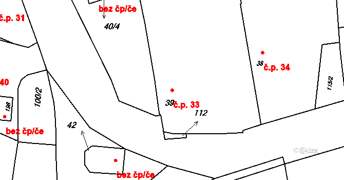 Skočice 33, Přeštice na parcele st. 39 v KÚ Skočice u Přeštic, Katastrální mapa
