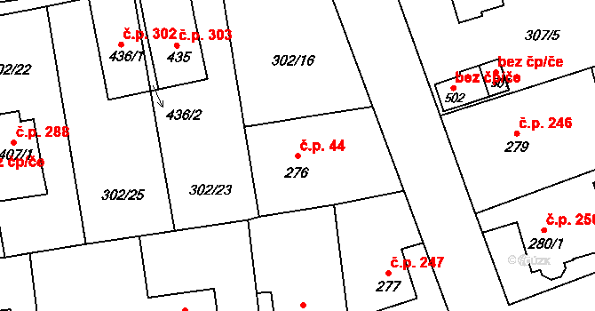 Velká Ves 44, Broumov na parcele st. 276 v KÚ Velká Ves u Broumova, Katastrální mapa