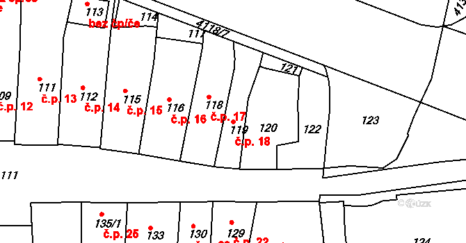 Jakubské Předměstí 18, Jaroměř na parcele st. 119 v KÚ Jaroměř, Katastrální mapa