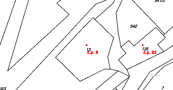 Bělý 8, Machov na parcele st. 13 v KÚ Bělý, Katastrální mapa