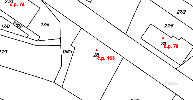 Otovice 163 na parcele st. 28 v KÚ Otovice u Broumova, Katastrální mapa