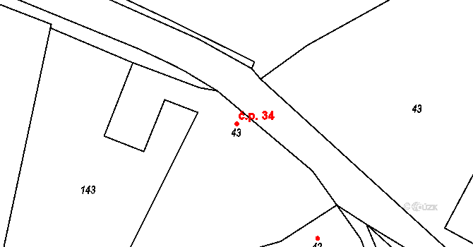 Rožnov 34 na parcele st. 43 v KÚ Rožnov, Katastrální mapa