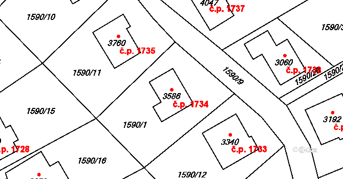 Náchod 1734 na parcele st. 3586 v KÚ Náchod, Katastrální mapa