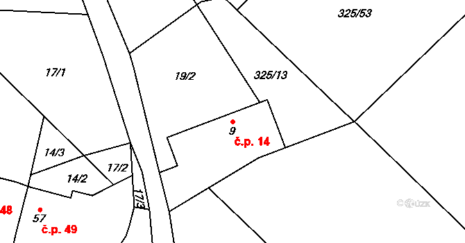 Bělečko 14, Býšť na parcele st. 9 v KÚ Bělečko, Katastrální mapa