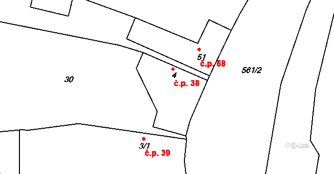 Spytovice 38, Zdechovice na parcele st. 4 v KÚ Spytovice, Katastrální mapa