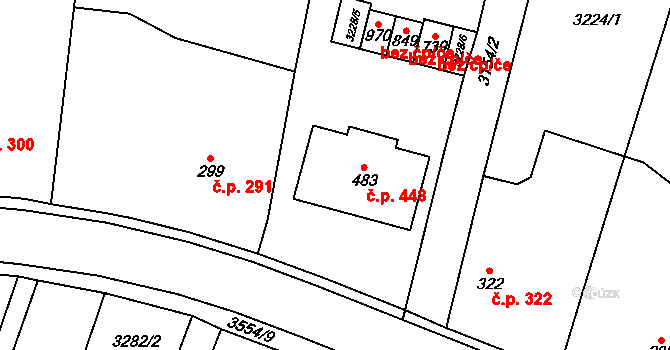 Lysice 448 na parcele st. 483 v KÚ Lysice, Katastrální mapa