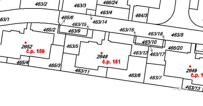 Lavičky 151 na parcele st. 2648 v KÚ Lavičky, Katastrální mapa