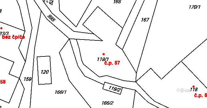 Bušín 57 na parcele st. 119/1 v KÚ Bušín, Katastrální mapa
