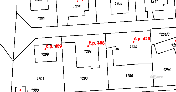 Postřelmov 458 na parcele st. 1297 v KÚ Postřelmov, Katastrální mapa