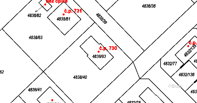 Sviadnov 730 na parcele st. 4838/93 v KÚ Sviadnov, Katastrální mapa