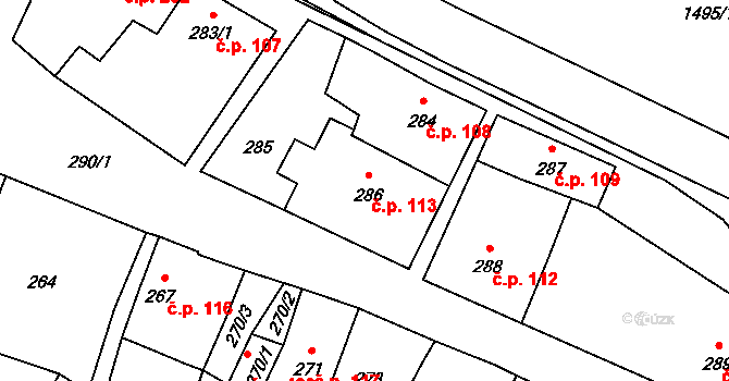 Mohelnice 113 na parcele st. 286 v KÚ Mohelnice, Katastrální mapa