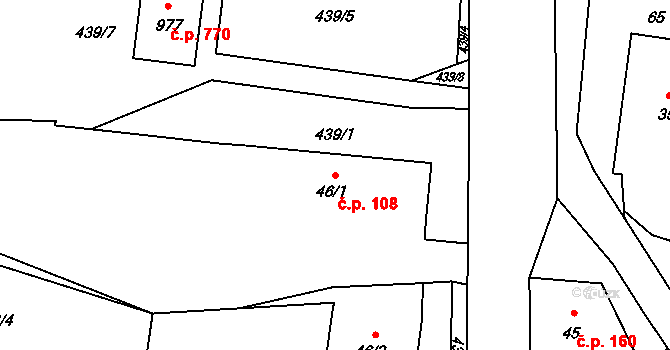 Mořkov 108 na parcele st. 46/1 v KÚ Mořkov, Katastrální mapa