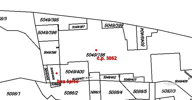 Líšeň 3062, Brno na parcele st. 5049/186 v KÚ Líšeň, Katastrální mapa