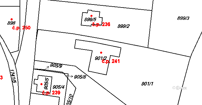 Dub nad Moravou 241 na parcele st. 901/2 v KÚ Dub nad Moravou, Katastrální mapa