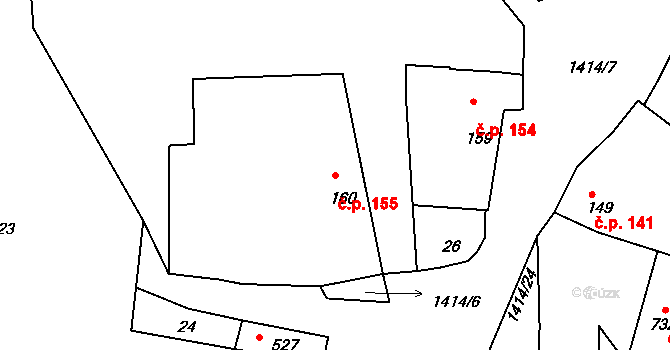 Lhenice 155 na parcele st. 160 v KÚ Lhenice, Katastrální mapa