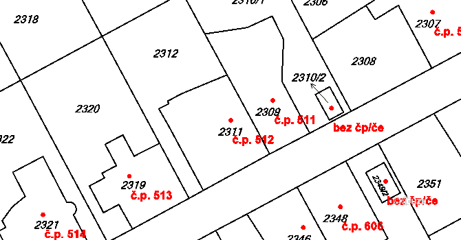 Kopřivnice 512 na parcele st. 2311 v KÚ Kopřivnice, Katastrální mapa