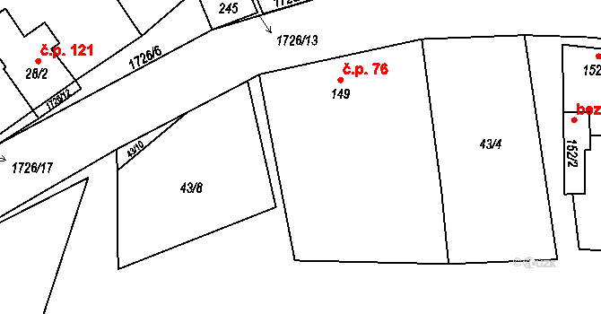 Svojetín 76 na parcele st. 149 v KÚ Svojetín, Katastrální mapa