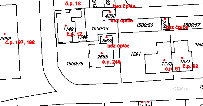 Nádražní Předměstí 245, Český Krumlov na parcele st. 2685 v KÚ Český Krumlov, Katastrální mapa