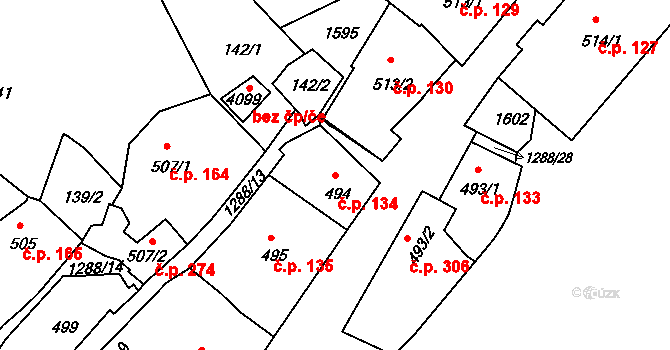 Plešivec 134, Český Krumlov na parcele st. 494 v KÚ Český Krumlov, Katastrální mapa