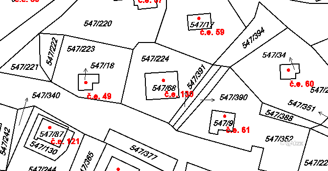 Kovářov 130, Frymburk na parcele st. 547/68 v KÚ Frymburk, Katastrální mapa