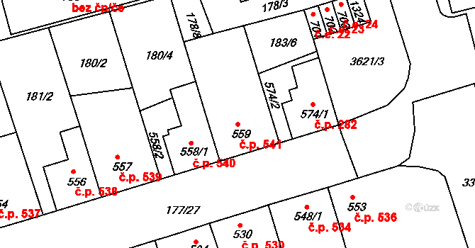 Žirovnice 541 na parcele st. 559 v KÚ Žirovnice, Katastrální mapa