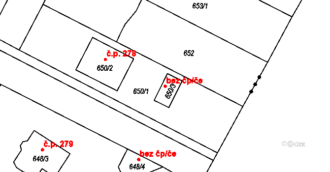 Boršov nad Vltavou 88510531 na parcele st. 650/3 v KÚ Boršov nad Vltavou, Katastrální mapa