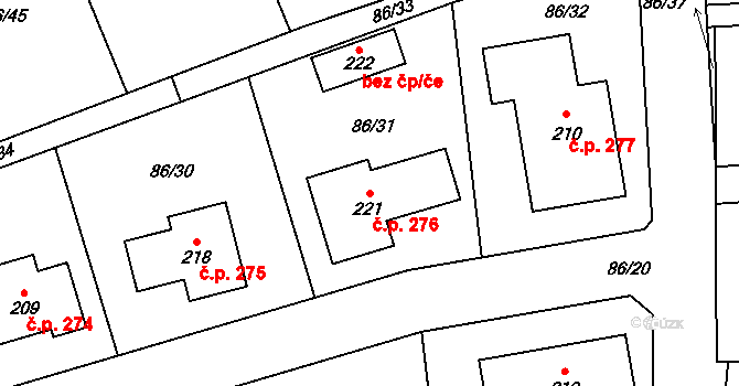 Dolní Bory 276, Bory na parcele st. 221 v KÚ Dolní Bory, Katastrální mapa