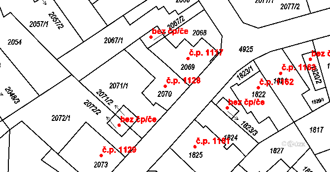 Louny 1128 na parcele st. 2070 v KÚ Louny, Katastrální mapa
