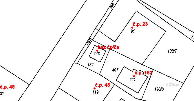 Bořanovice 92339531 na parcele st. 443 v KÚ Bořanovice, Katastrální mapa