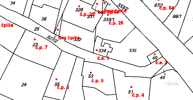 Rýdeč 1, Malečov na parcele st. 334 v KÚ Rýdeč, Katastrální mapa