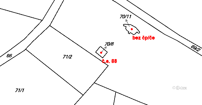 Valtířov 88, Velké Březno na parcele st. 70/8 v KÚ Valtířov nad Labem, Katastrální mapa