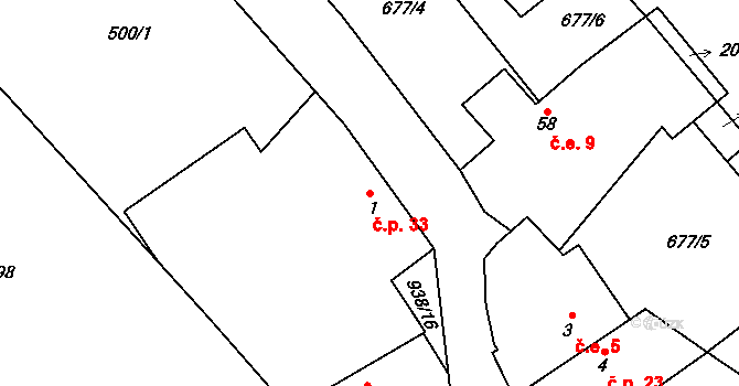 Rejčkov 33, Dolní Město na parcele st. 1 v KÚ Rejčkov, Katastrální mapa