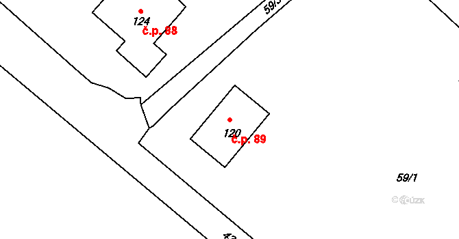 Hlivice 89, Medlov na parcele st. 120 v KÚ Hlivice, Katastrální mapa