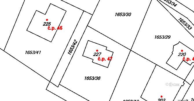 Chlístov 47, Okrouhlice na parcele st. 227 v KÚ Chlístov u Okrouhlice, Katastrální mapa