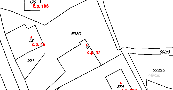Dolní Radechová 17 na parcele st. 17 v KÚ Dolní Radechová, Katastrální mapa