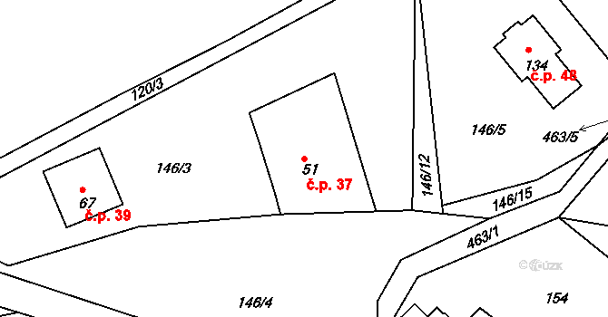 Vrbice 37 na parcele st. 51 v KÚ Vrbice u Kostelce nad Orlicí, Katastrální mapa