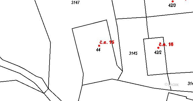 Prorubky 15, Liberk na parcele st. 44 v KÚ Prorubky, Katastrální mapa